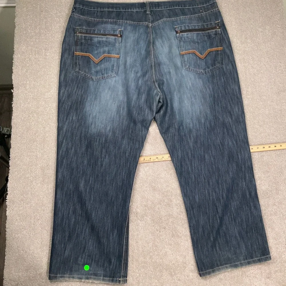 Mecca Jeans Mens‎ 52W 32L Blue Fade Whisker Stitched Relaxed Fit Y2K Urban Denim
